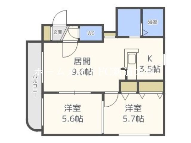 アイクレール元町(2LDK/4階)の間取り写真