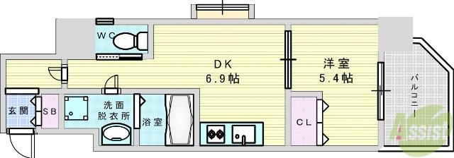 GRAMERCY JUSO-HIGASHI 1ST(1DK/2階)の間取り写真