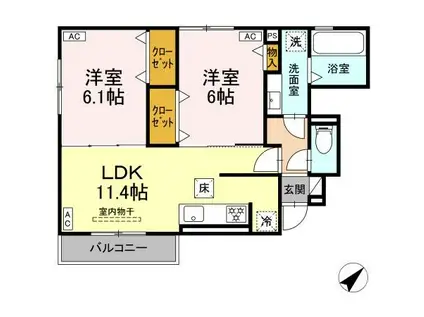 D-AVANCE城崎町(2LDK/1階)の間取り写真