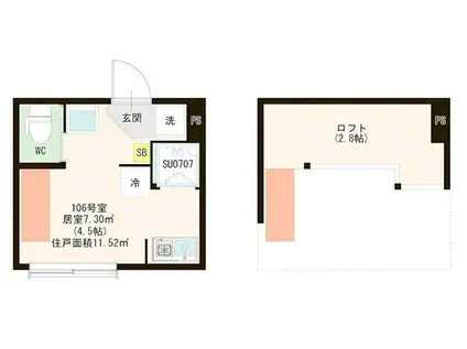 ハーモニーテラス江原町III(ワンルーム/1階)の間取り写真