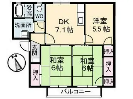 グリーンハイツFUJII B棟(3DK/2階)の間取り写真