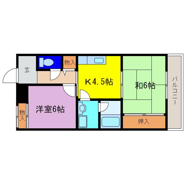 ワシダビル(2K/4階)の間取り写真