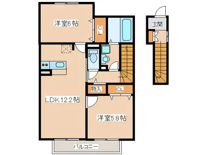 ザ・パーシモン A(2LDK/2階)の間取り写真
