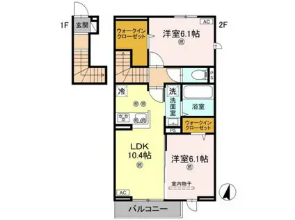 フォーゲルセレーノ A棟(2LDK/2階)の間取り写真