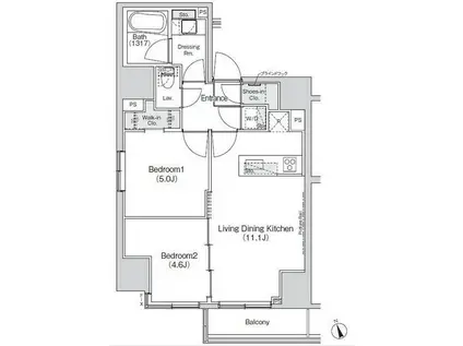 BELLE VUE 新橋(2LDK/15階)の間取り写真