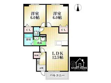 クラールプレディエA(2LDK/1階)の間取り写真