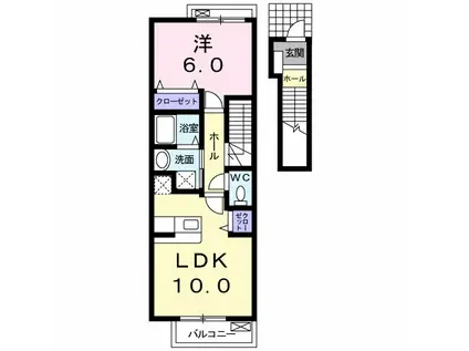 ライトハウス(1LDK/2階)の間取り写真