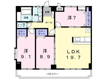 センチュリーヒルズ新都心(3LDK/6階)の間取り写真