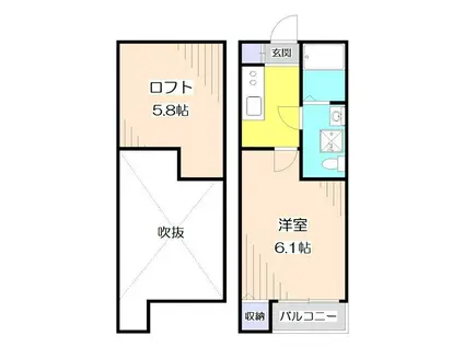 西武新宿線 東村山駅 徒歩10分 2階建 築8年(1K/1階)の間取り写真