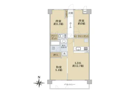 ロイヤルマンショングランデ別府(3LDK/3階)の間取り写真