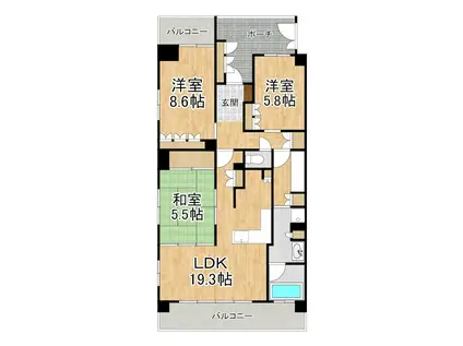 ブランズ西大津レイクテラス(3LDK/13階)の間取り写真