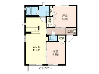 サンモール B棟(2LDK/2階)の間取り写真