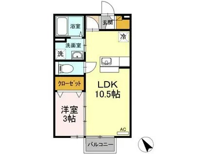 レセンテ松村A(1LDK/2階)の間取り写真