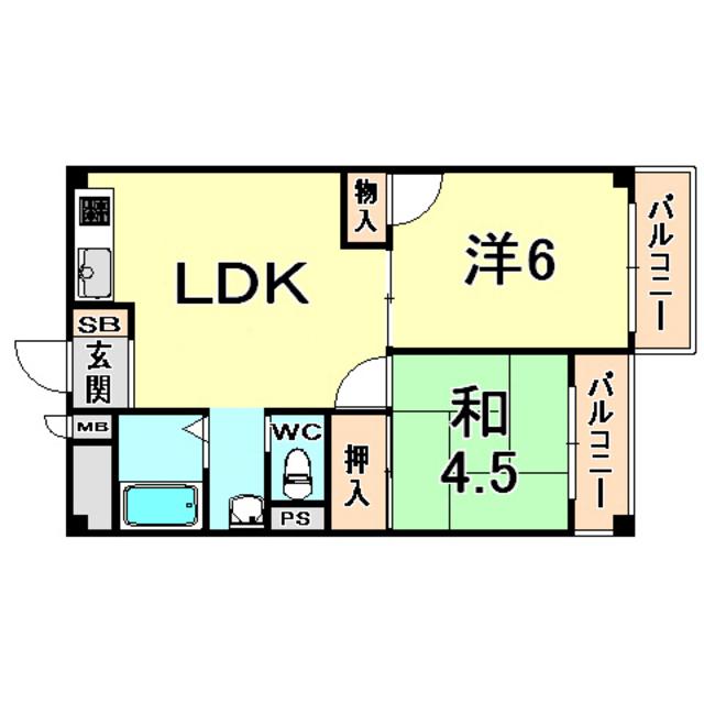 オーティハイツ広田(2LDK/4階)の間取り写真