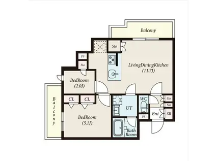 コンポジット新宿柏木(2LDK/2階)の間取り写真