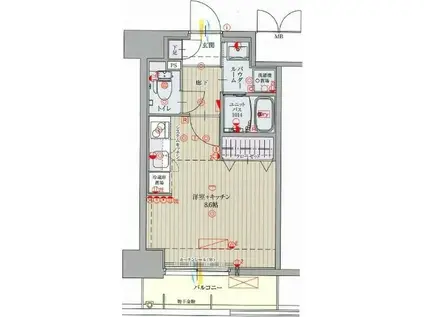 パルティール金山(1K/8階)の間取り写真