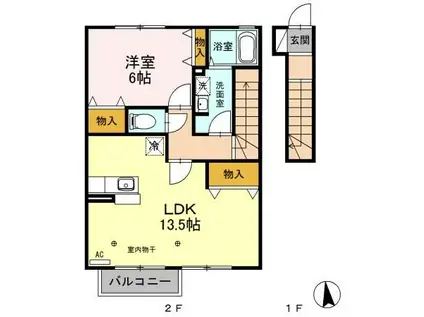 グラシアス D(1LDK/2階)の間取り写真