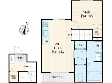 KR SUN COURT ケーアール サン コート(1LDK/2階)の間取り写真