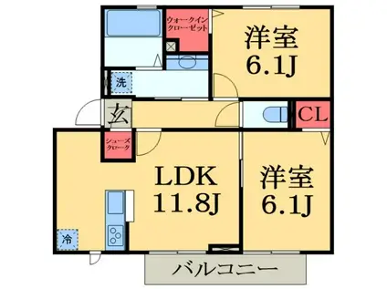 バースバレー(2LDK/1階)の間取り写真