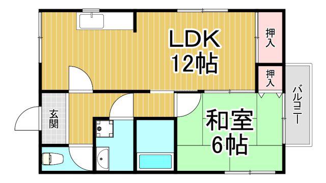 ハイツ尾崎(1LDK/2階)の間取り写真