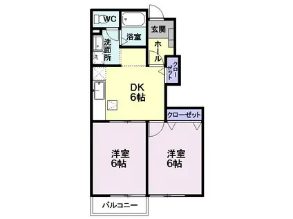 ア・スプリング C(2DK/1階)の間取り写真