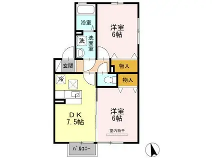 エアフォルク B(2DK/1階)の間取り写真