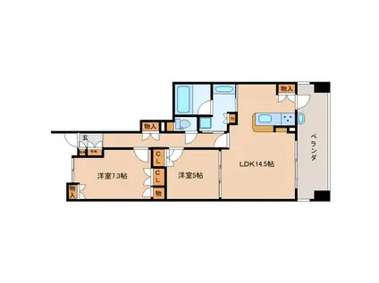 シー・ウェーブ七間町 1106(2LDK/11階)の間取り写真