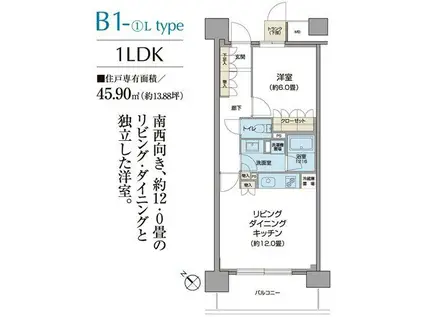 パークアクシス仙台(1LDK/2階)の間取り写真