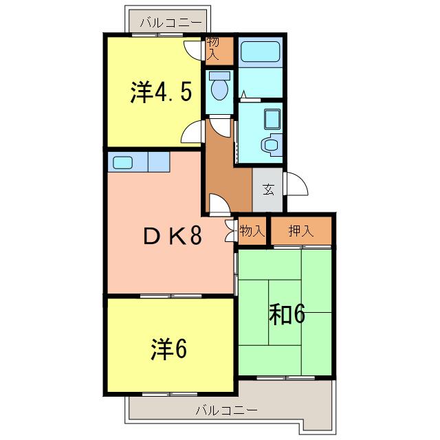 ピアコート桜林(3DK/1階)の間取り写真