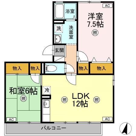 カトルセゾン(2LDK/2階)の間取り写真