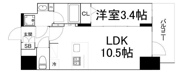 S-RESIDENCE堺筋本町DEUX(1LDK/4階)の間取り写真