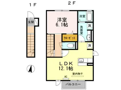 サンドハウスA棟(1LDK/2階)の間取り写真