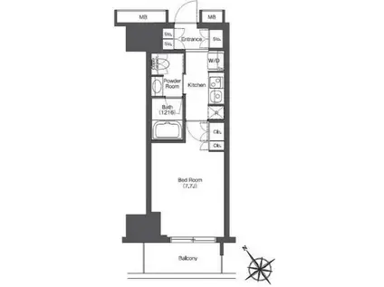 東京ポートシティ竹芝 レジデンスタワー(1K/4階)の間取り写真