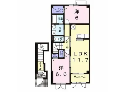 カロータ ロッソII(2LDK/2階)の間取り写真
