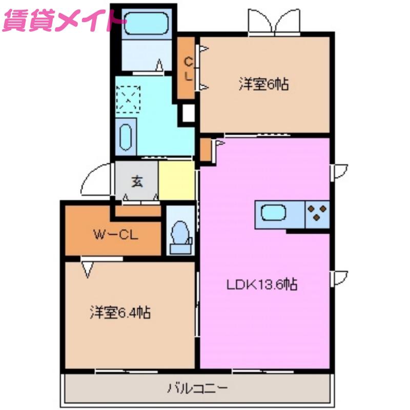 カーサ ブラーノ(2LDK/3階)の間取り写真