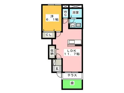 アメニティ・ハイツ E2(1LDK/1階)の間取り写真