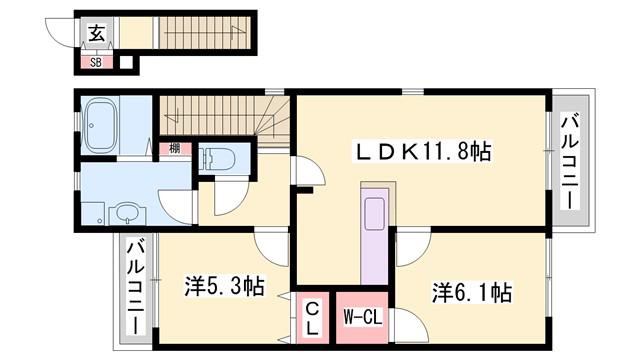 グランシャリオ(2LDK/2階)の間取り写真