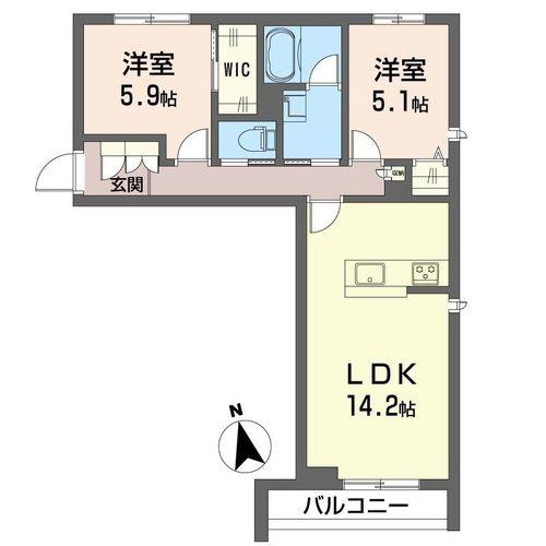 トレジャー大谷戸(2LDK/1階)の間取り写真