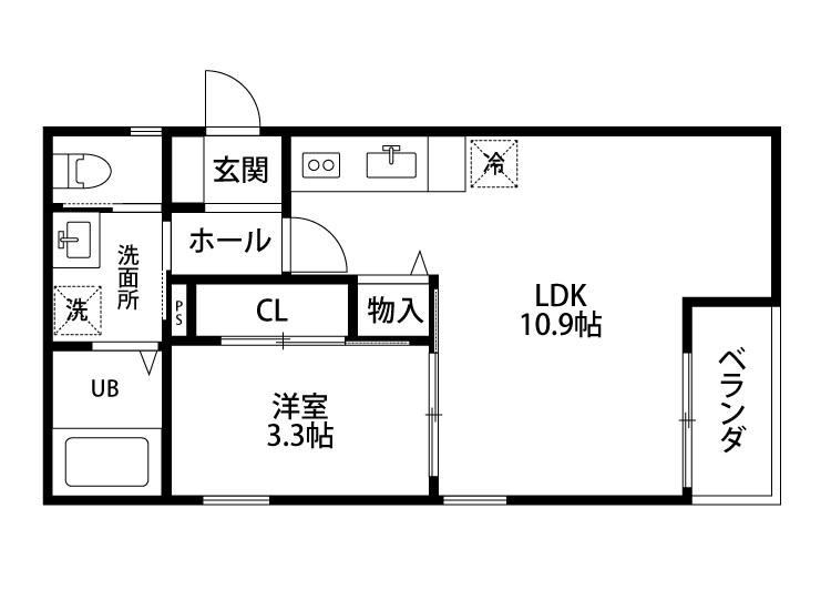 ベレーザ弁天橋(1LDK/2階)の間取り写真