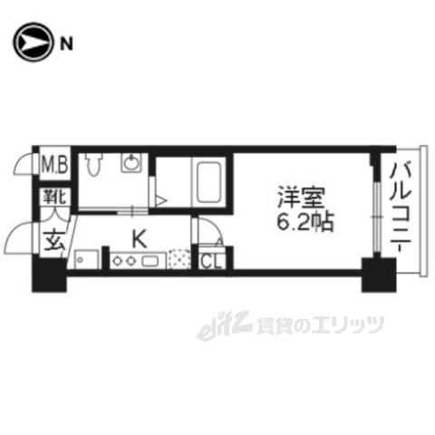 近鉄京都線 東寺駅 徒歩4分 7階建 築14年(1K/1階)の間取り写真