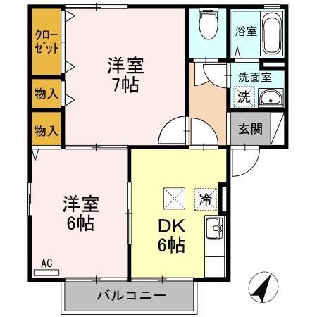 セジュール坂町 B(2DK/1階)の間取り写真
