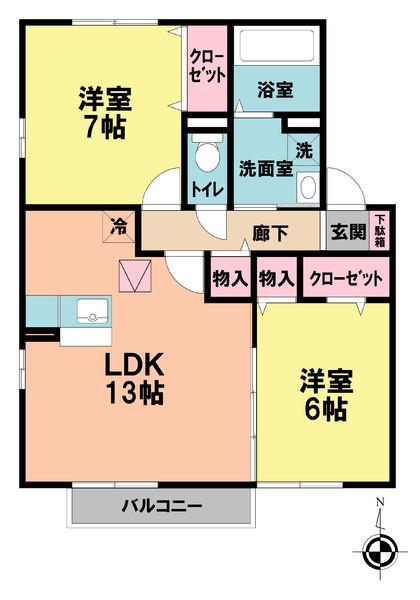 グランメールⅡ(2LDK/1階)の間取り写真