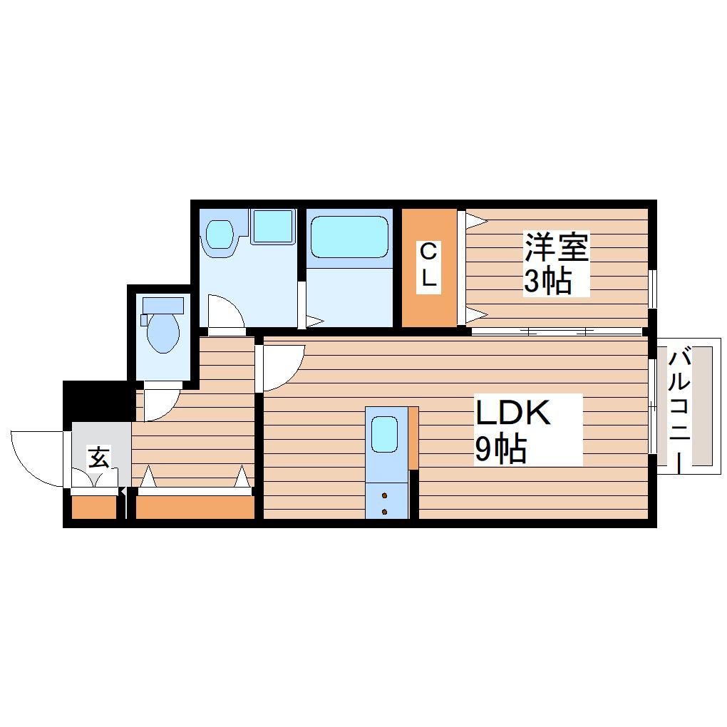 ピュアランド岩切(1LDK/1階)の間取り写真