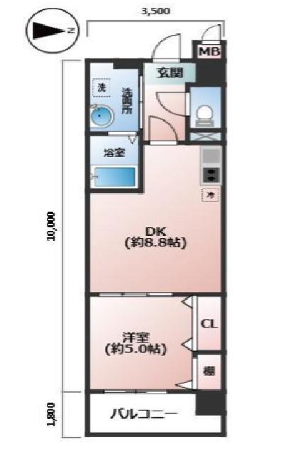 ランドマークシティ梅田東(1DK/11階)の間取り写真