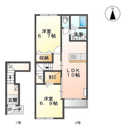 ワレア ハレ 高根(2LDK/2階)の間取り写真