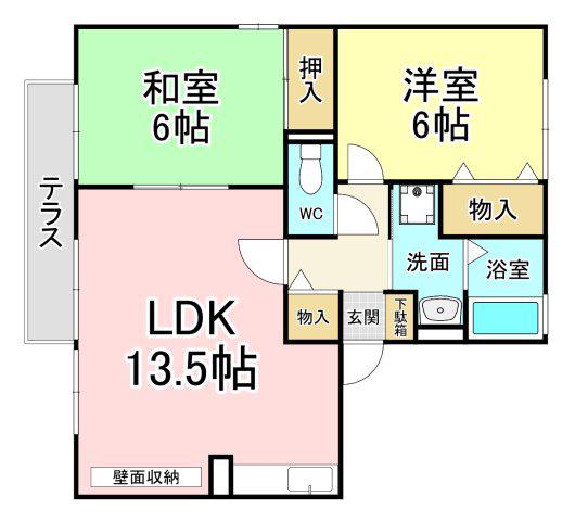 ロイヤルガーデン芳賀C棟(2LDK/2階)の間取り写真