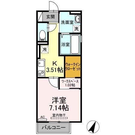 D-ROOMI-A(1K/2階)の間取り写真