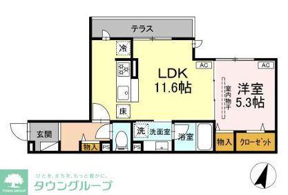 フラクタス東柏ケ谷(1LDK/1階)の間取り写真