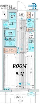 アスヴェル神戸ハーバーサイド(ワンルーム/2階)の間取り写真