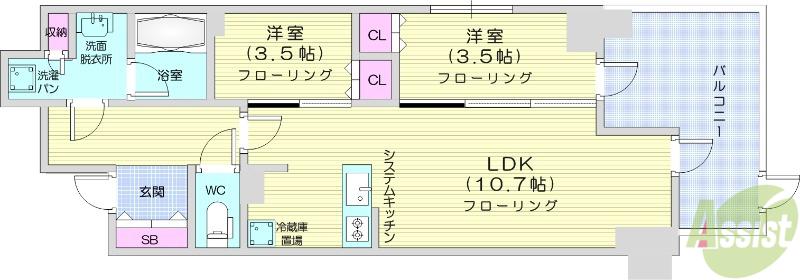 ネベル仙台一番町RECENT(2LDK/1階)の間取り写真
